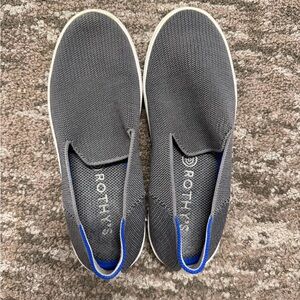 Rothy's Gray Knit Slip-On Sneakers with Blue Trim